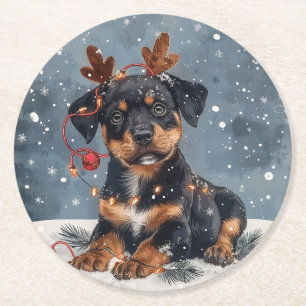Dessous De Verre Rond Joyeux Noël Rottweiler Chien Reindeer