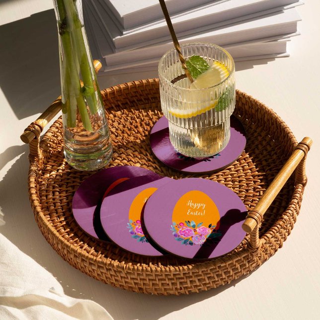 Dessous De Verre Rond Joyeux oeuf floral de Pâques aquarelle (Créateur téléchargé)