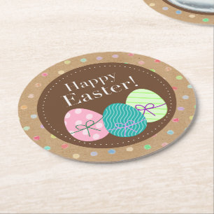 Dessous De Verre Rond Joyeux Oeufs De Pâques À petits pois Sur Papier 