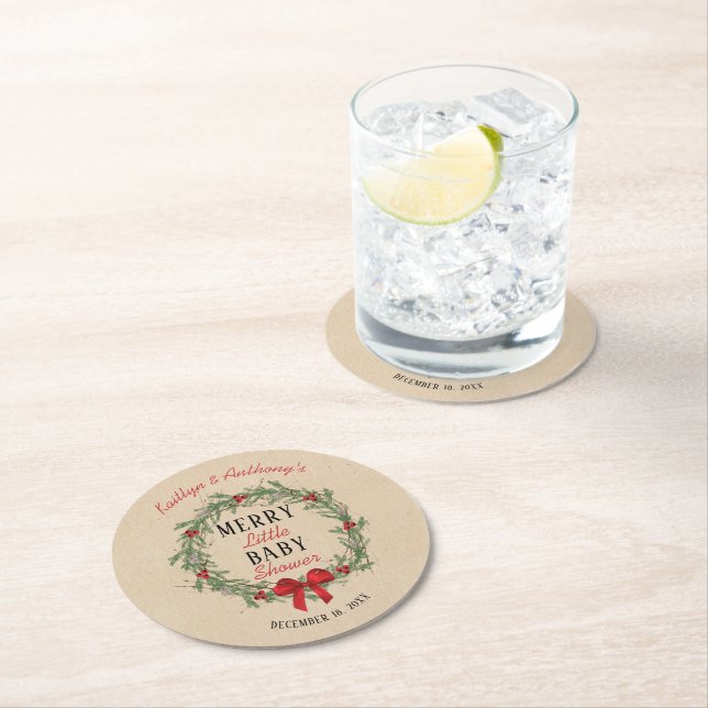 Dessous De Verre Rond Joyeux petit Baby shower de Noël (En situation)