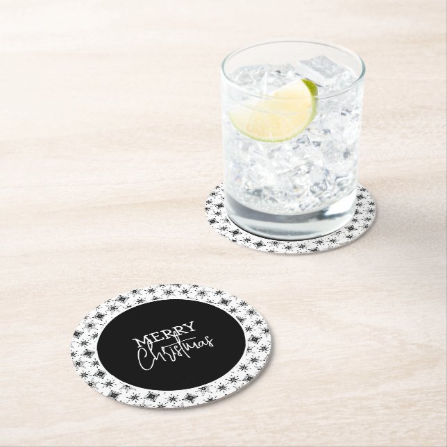 Dessous De Verre Rond Joyeux script de Noël Flèches noires (En situation)