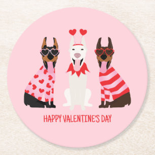 Dessous De Verre Rond Joyeux Valentines Day Chiens Dobermann