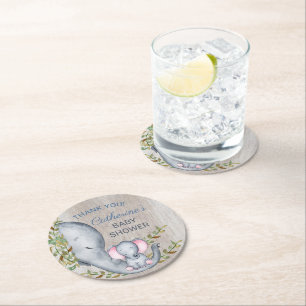 Dessous De Verre Rond Jungle Safari Elephant Baby shower Merci