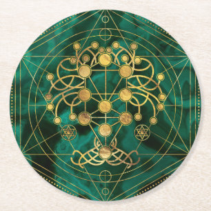 Dessous De Verre Rond Kabbalah l'arbre de vie - Malachite
