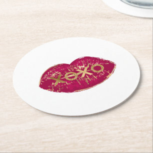 Dessous De Verre Rond Kiss Red Lips Gold Parties scintillant XOXO