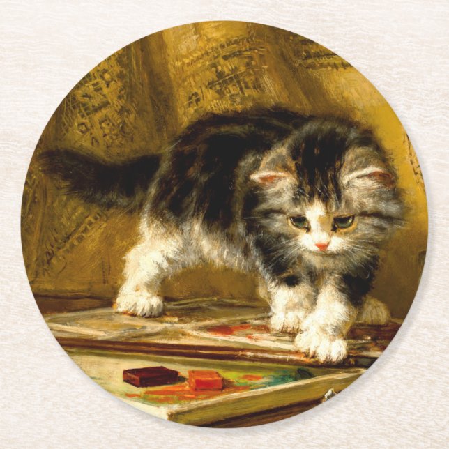 Dessous De Verre Rond Kitten avec peinture et brosses (Devant)