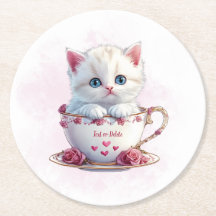 Kitten en Coupe Fleurs roses Dessous de verre en p