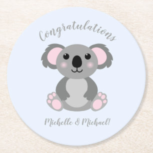 Dessous De Verre Rond Koala Bear Baby shower Blue Boy