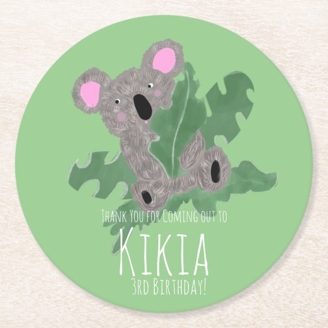 Dessous De Verre Rond Koala Hand Drake Bear Anniversaire Party (Devant)