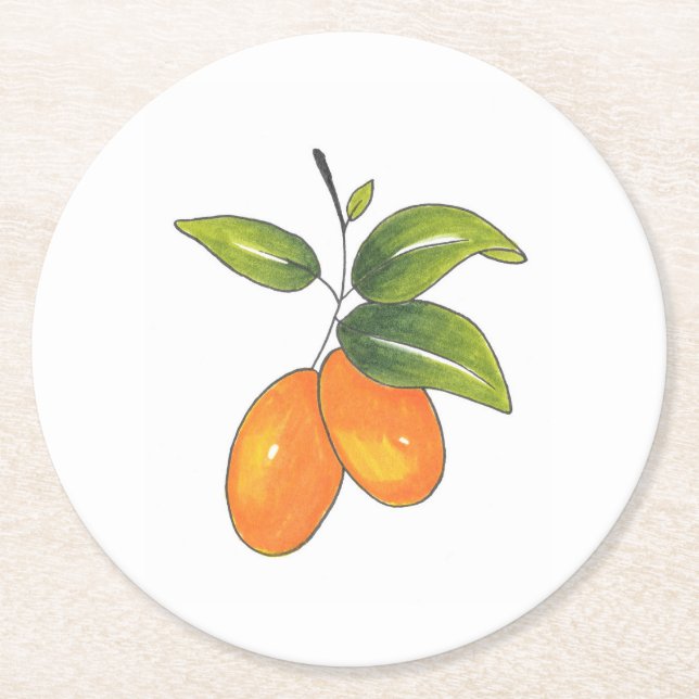 Dessous De Verre Rond Kumquats tirés à la main (Devant)