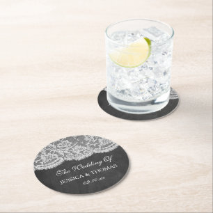 Dessous De Verre Rond La collection de Mariages Chalkboard & Lace