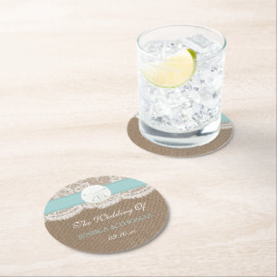 Dessous De Verre Rond La collection de mariages de plage de sable turquo