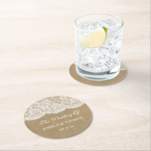 Dessous De Verre Rond La collection de Mariages Kraft & Lace