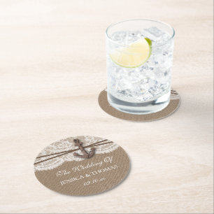 Dessous De Verre Rond La collection Rustique de Mariages d'Ancres nautiq