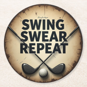Dessous De Verre Rond La devise du passionné de golf : Swing Swear Repea