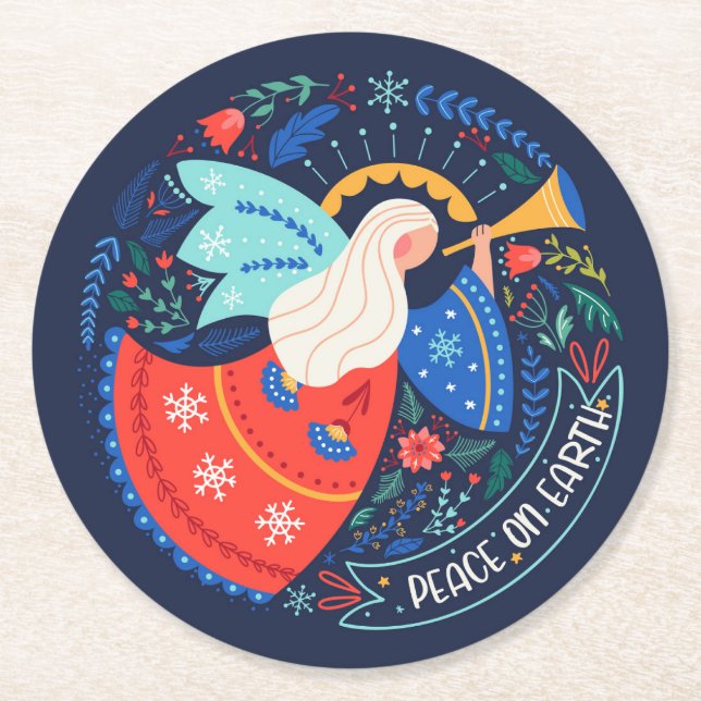 Dessous De Verre Rond La paix sur Terre Angel Design (Devant)