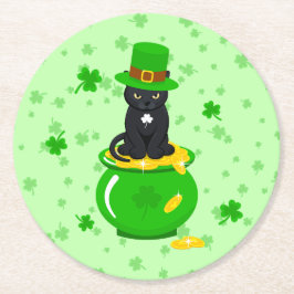 Dessous De Verre Rond La Saint-Patrick Shamrock Pot d'Or Chat Noir