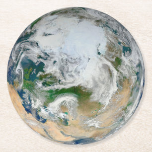Dessous De Verre Rond La Terre Montre L'Arctique, L'Europe Et L'Asie.
