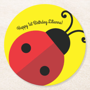 Dessous De Verre Rond Lady Bug Cute 1ère fête d'anniversaire