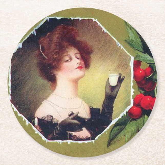 Dessous De Verre Rond Lady fait un toast à Noël (Devant)