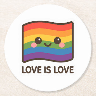 Dessous De Verre Rond L'amour est l'amour - Kawaii Rainbow Design