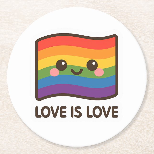 Dessous De Verre Rond L'amour est l'amour - Kawaii Rainbow Design (Devant)
