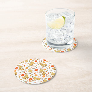Dessous De Verre Rond Lapin lapin de printemps de la forêt Floral
