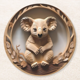 Dessous De Verre Rond L'Australien Koala Bear Wood Carving,