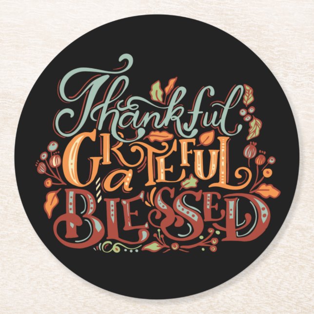 Dessous De Verre Rond L'Automne Thanksgiving Thankful Grateful Blessé (Devant)