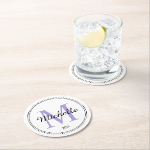 Dessous De Verre Rond Lavande à monogramme personnalisé