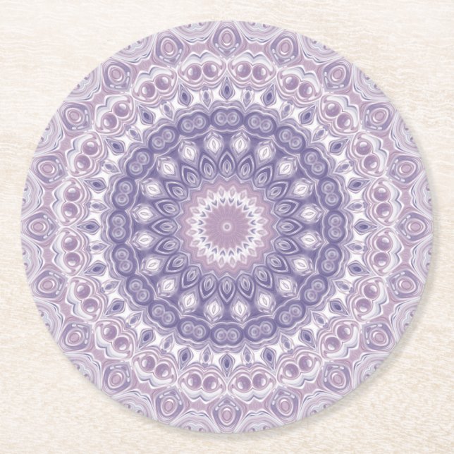 Dessous De Verre Rond Lavande et Lilac Mandala Motif (Devant)