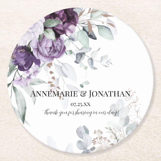 Dessous De Verre Rond Lavande violet blanc floral rustique (Devant)