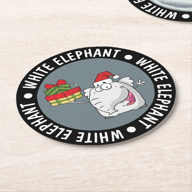Dessous De Verre Rond Le dessin de l'éléphant blanc Santa Hat (Incliné)