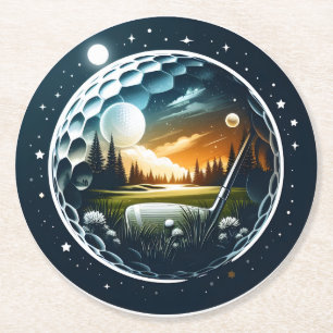 Dessous De Verre Rond Le golf sous les étoiles et le soleil
