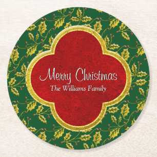 Dessous De Verre Rond Le houx classique de Noël personnalisent