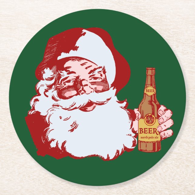 Dessous De Verre Rond Le rétro père noël avec Noël de bière (Devant)
