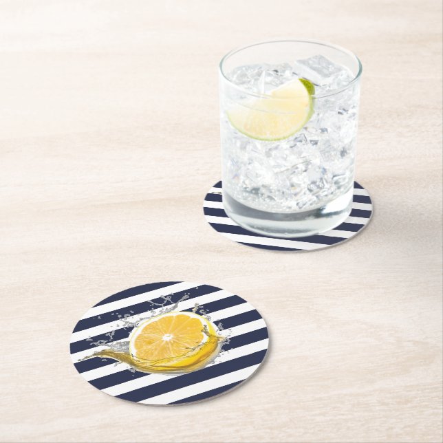 Dessous De Verre Rond Lémonade bleue marine (En situation)