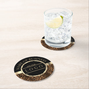 Dessous De Verre Rond Leopard   Noir et Brown   Logo