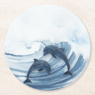 Dessous De Verre Rond Les dauphins plongeurs dans le surf