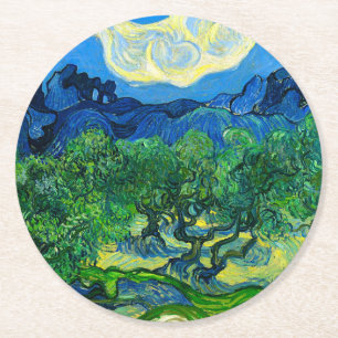 Dessous De Verre Rond Les oliviers de Van Gogh dans un paysage montagneu