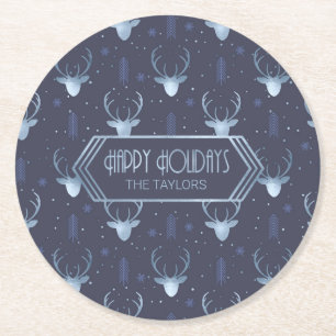 Dessous De Verre Rond Les Patters de Christmas Blue ID861