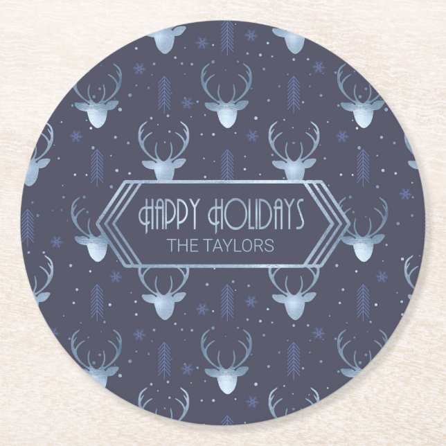 Dessous De Verre Rond Les Patters de Christmas Blue ID861 (Devant)