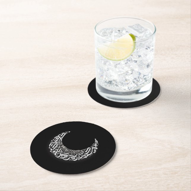 Dessous De Verre Rond Lettres arabes de lune (En situation)
