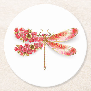 Dessous De Verre Rond libellule de fleurs avec sakura de bijoux