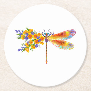 Dessous De Verre Rond libellule de fleurs jaunes