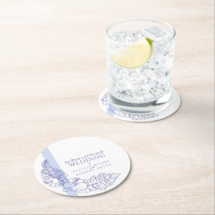 Dessous De Verre Rond ligne d'art bleu tropical botanique mariage