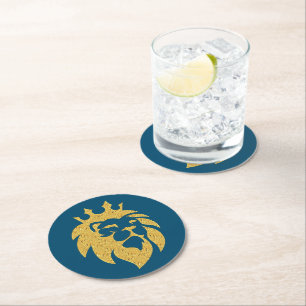 Dessous De Verre Rond Lion Avec Couronne - Style Or 1
