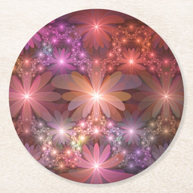 Dessous De Verre Rond Lit De Fleurs Coloré brillant Abstrait Fractage Ar (Devant)
