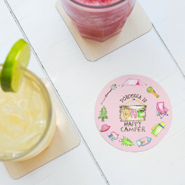 Dessous De Verre Rond Little Girl One Happy Camper First Birthday Party