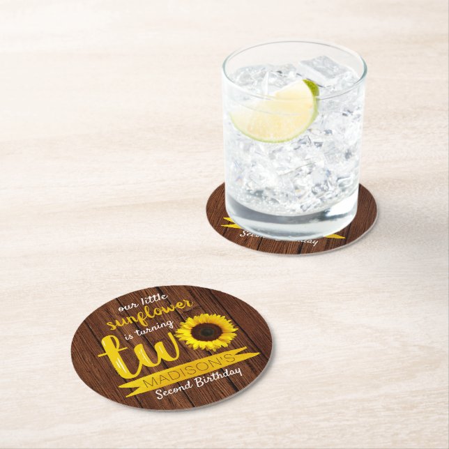 Dessous De Verre Rond Little Sunflower 2e fête d'anniversaire (En situation)